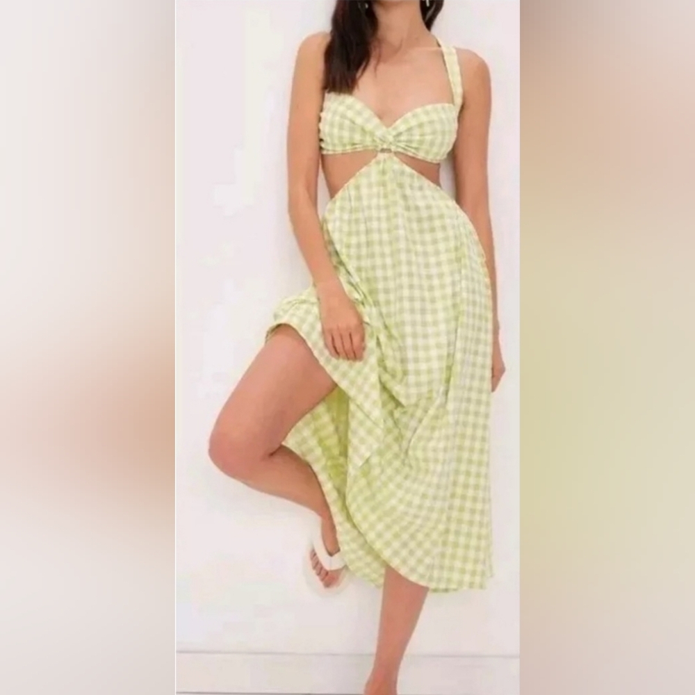 For Love And Lemons Green and White Gingham Maxi